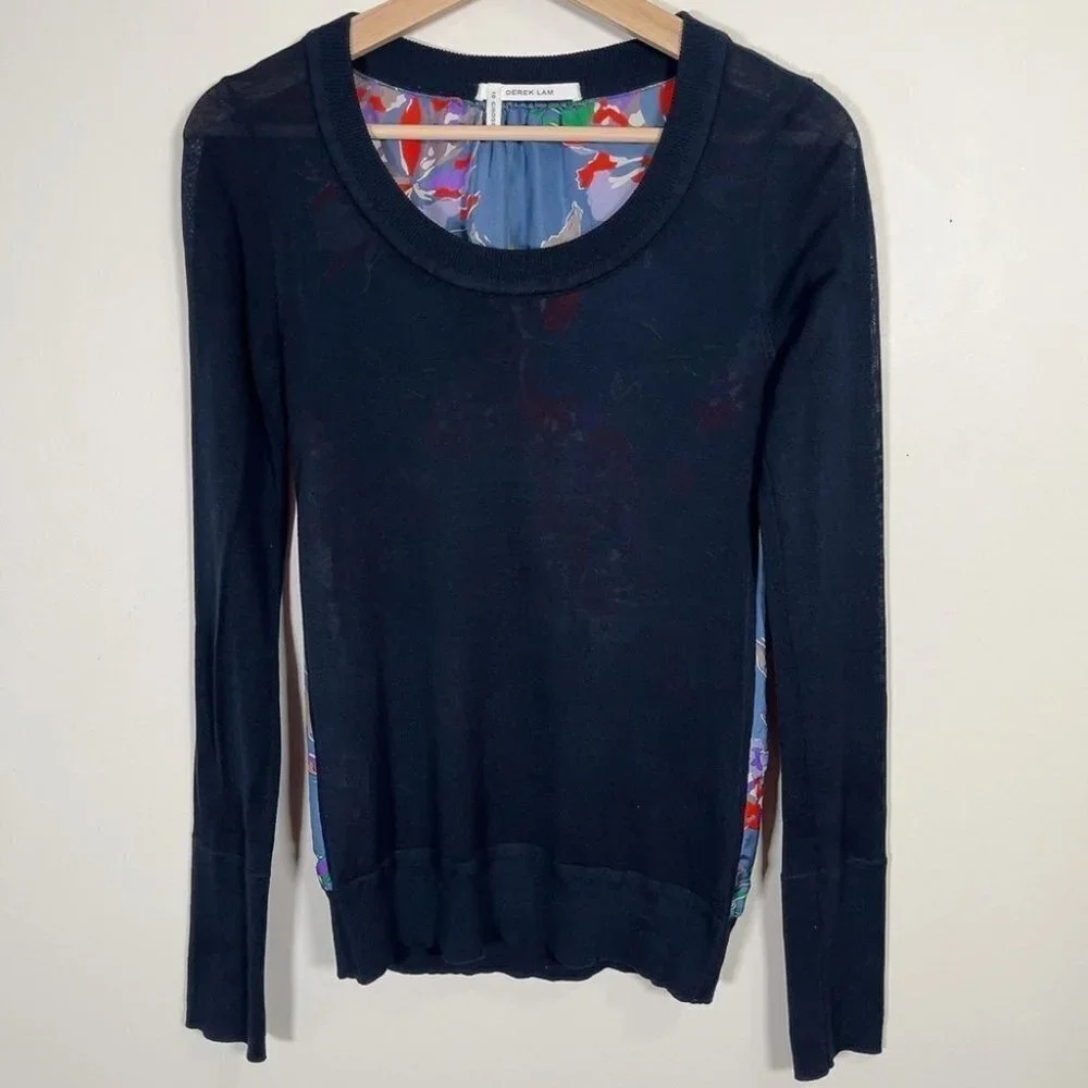 10 Crosby Derek Lam Floral Back Navy Sweater